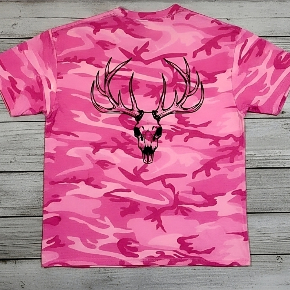 Pink Camo Deer Skull Tee | Women’s Hunting Shirt | Country Girl Camo Top |